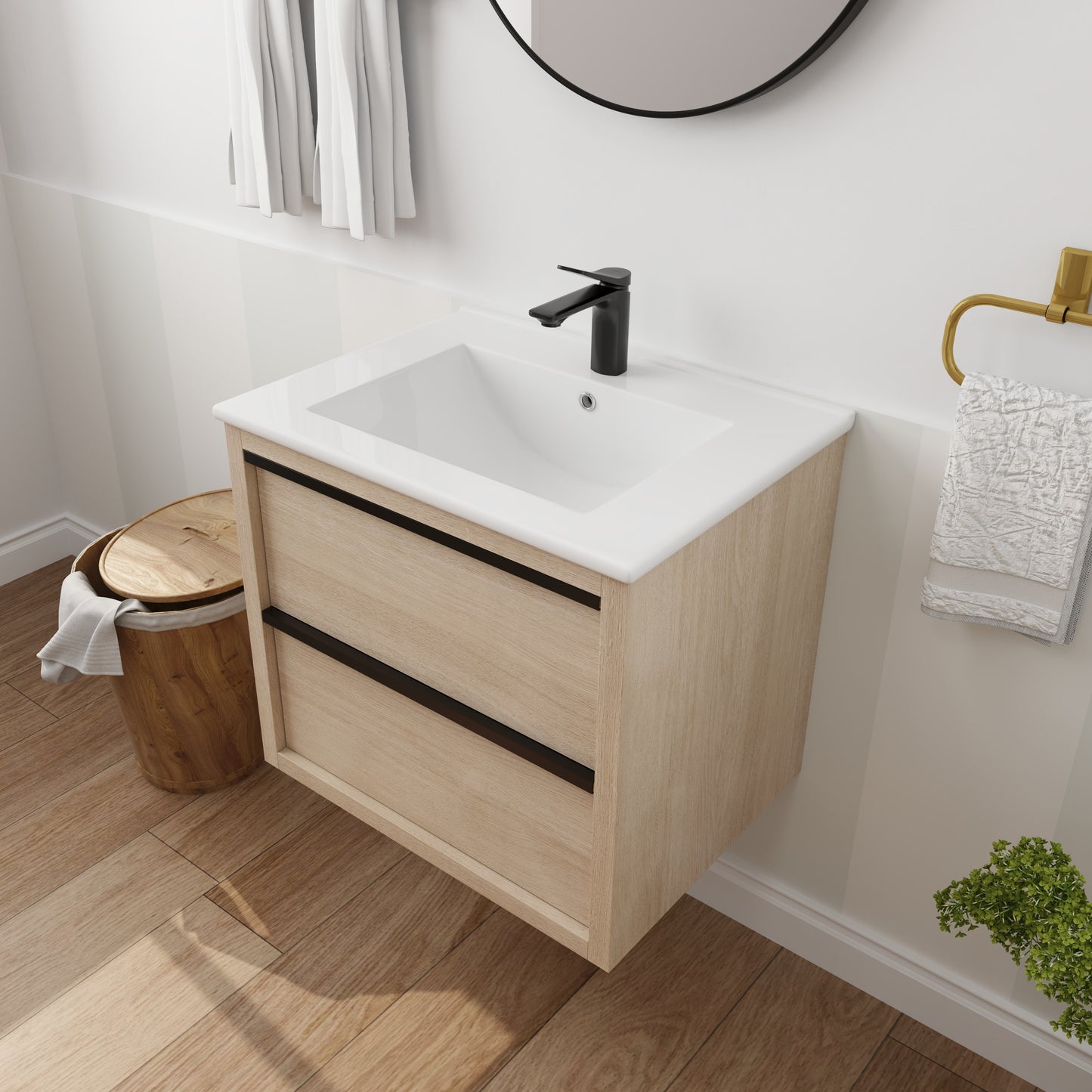 Bathroom Vanity with 2 Soft Close drawers and White Ceramic Basin