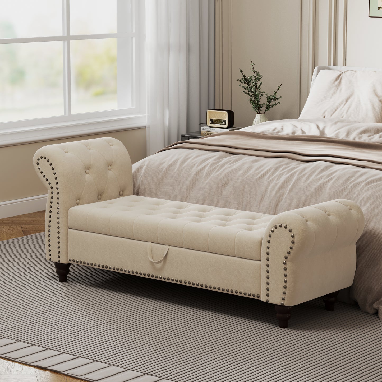 Milo Velvet Storage Ottoman Bench - Beige