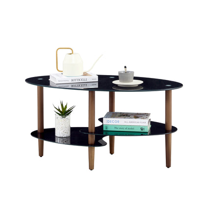 Oval glass coffee table - Black