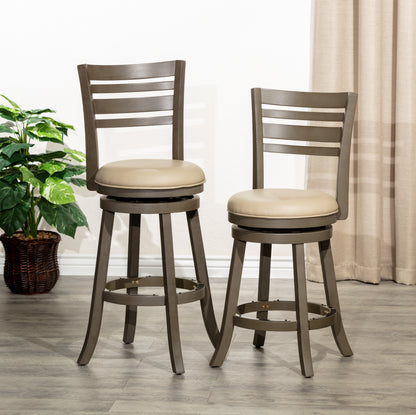 Counter Height Slat Back Swivel Stool, Weathered Gray Finish, French Gray Leather Seat