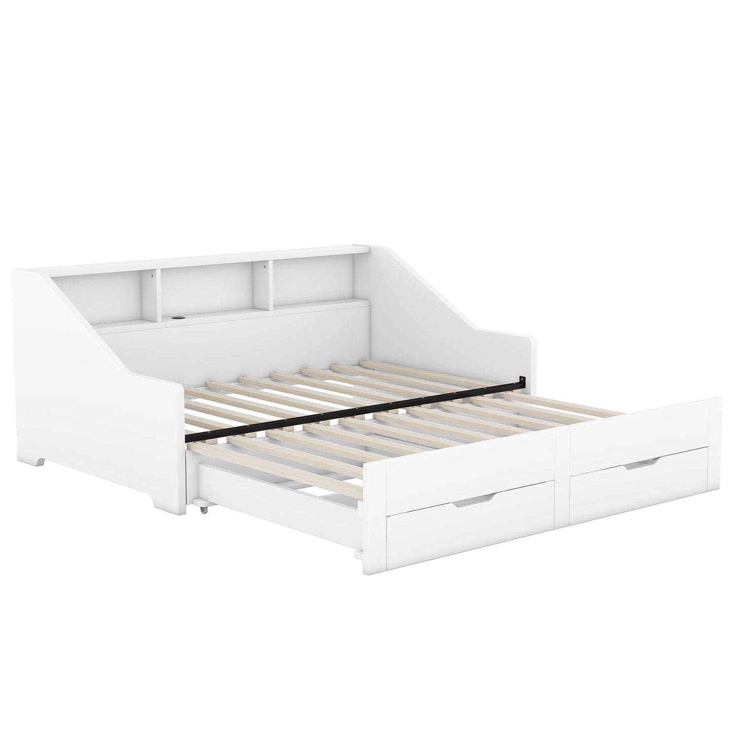 Zion Twin to King Size Daybed  with Storage Bookcases - White