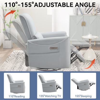 Spencer Swivel and Rocker Power Recliner Chair - White