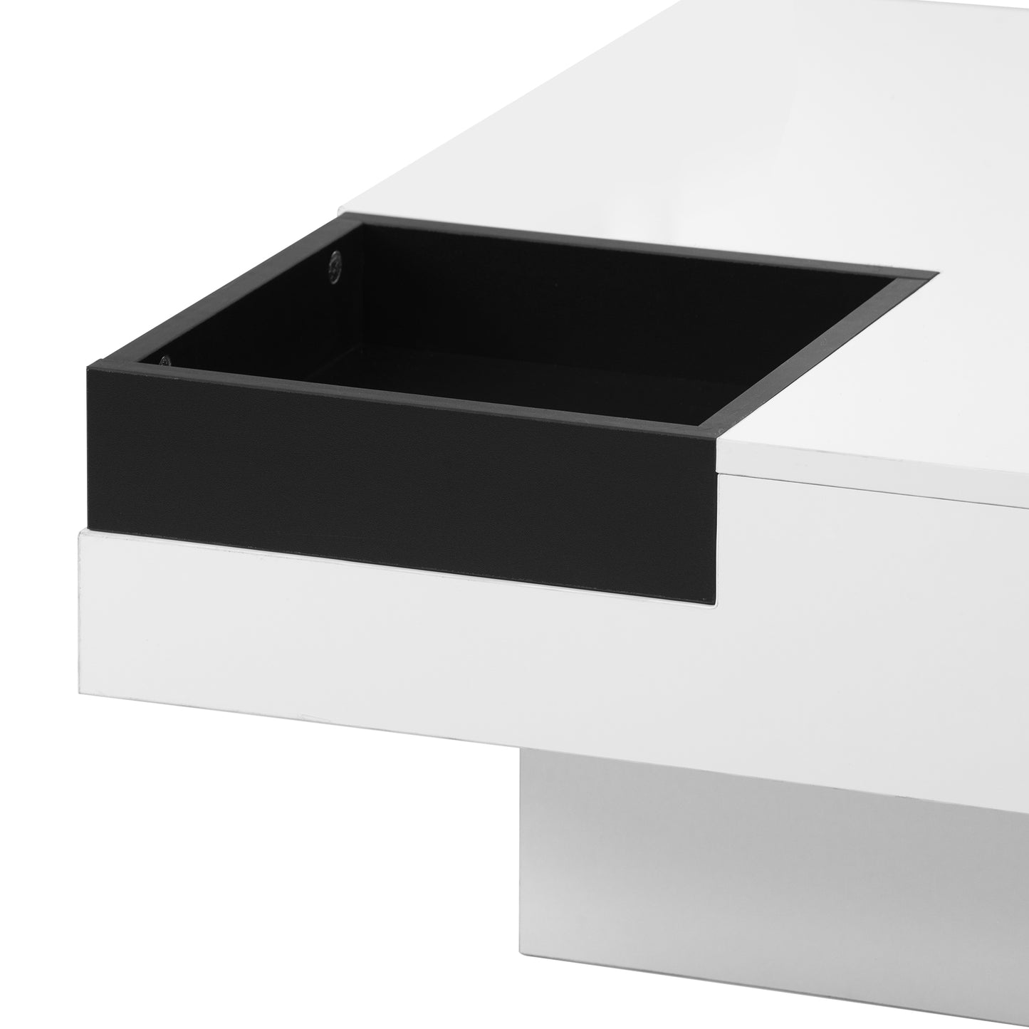 Square Coffee Table with Detachable Tray and LED Lights - White