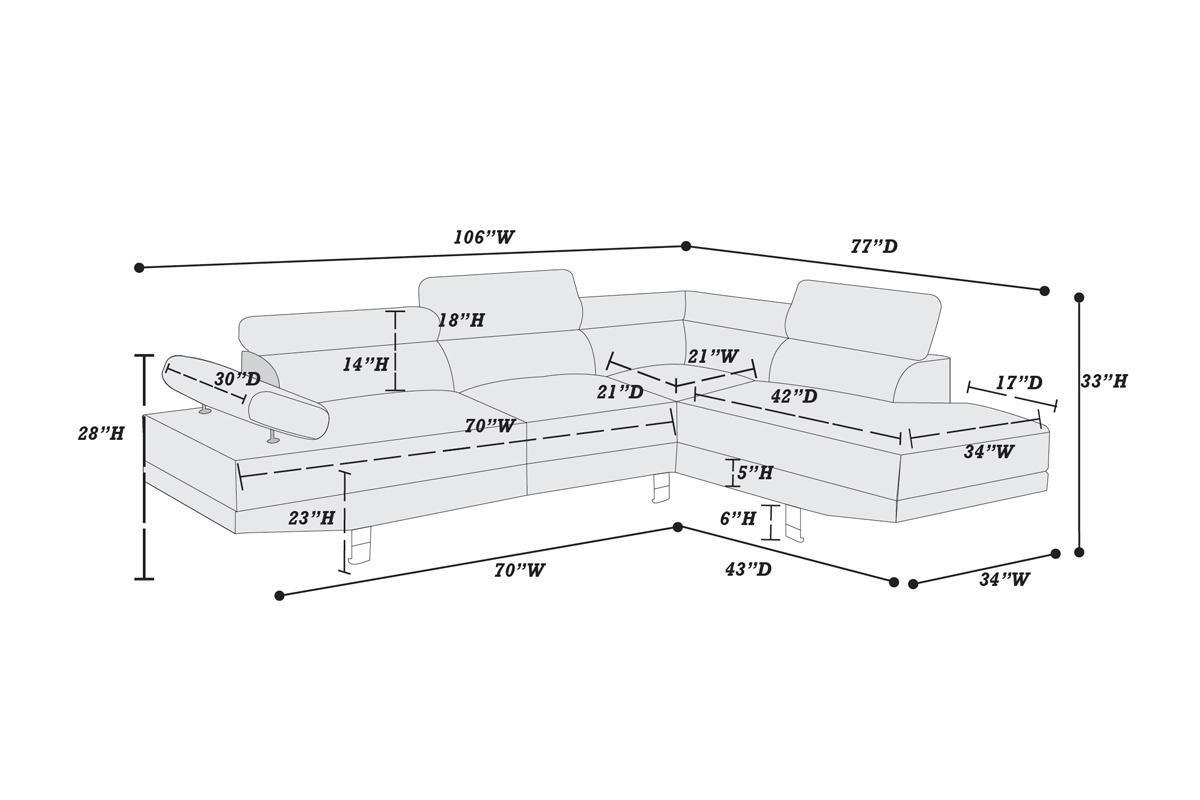 Akira Sectional Sofa Adjustable Headrest - White