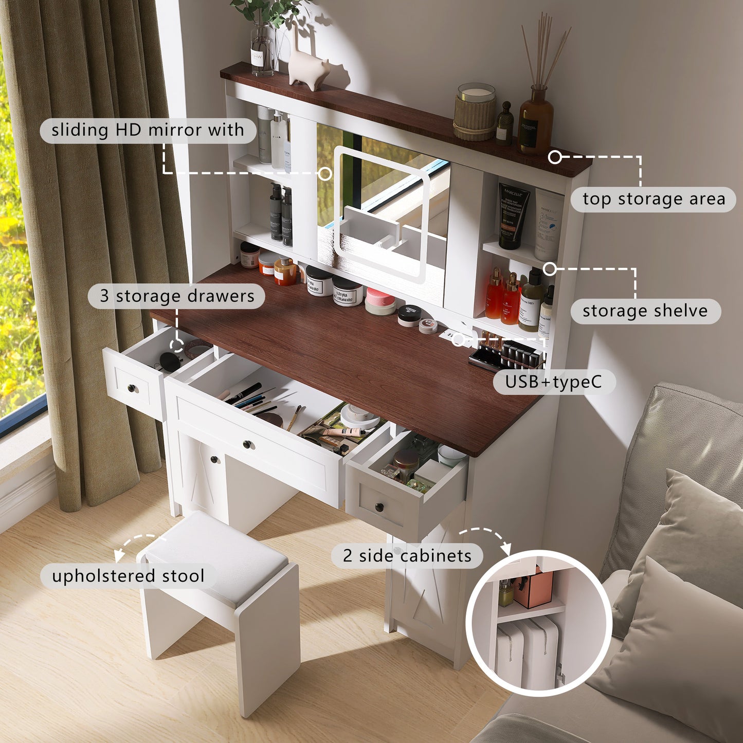 Cleo III Makeup Vanity Desk Set