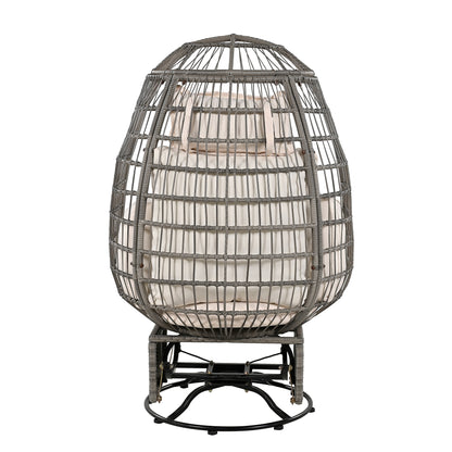 Bell Outdoor Swivel Chair with Cushion (Gray Wicker + Beige Cushion)
