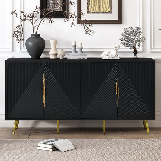 Aida Wave Geometric Design Sideboard Buffet - Black