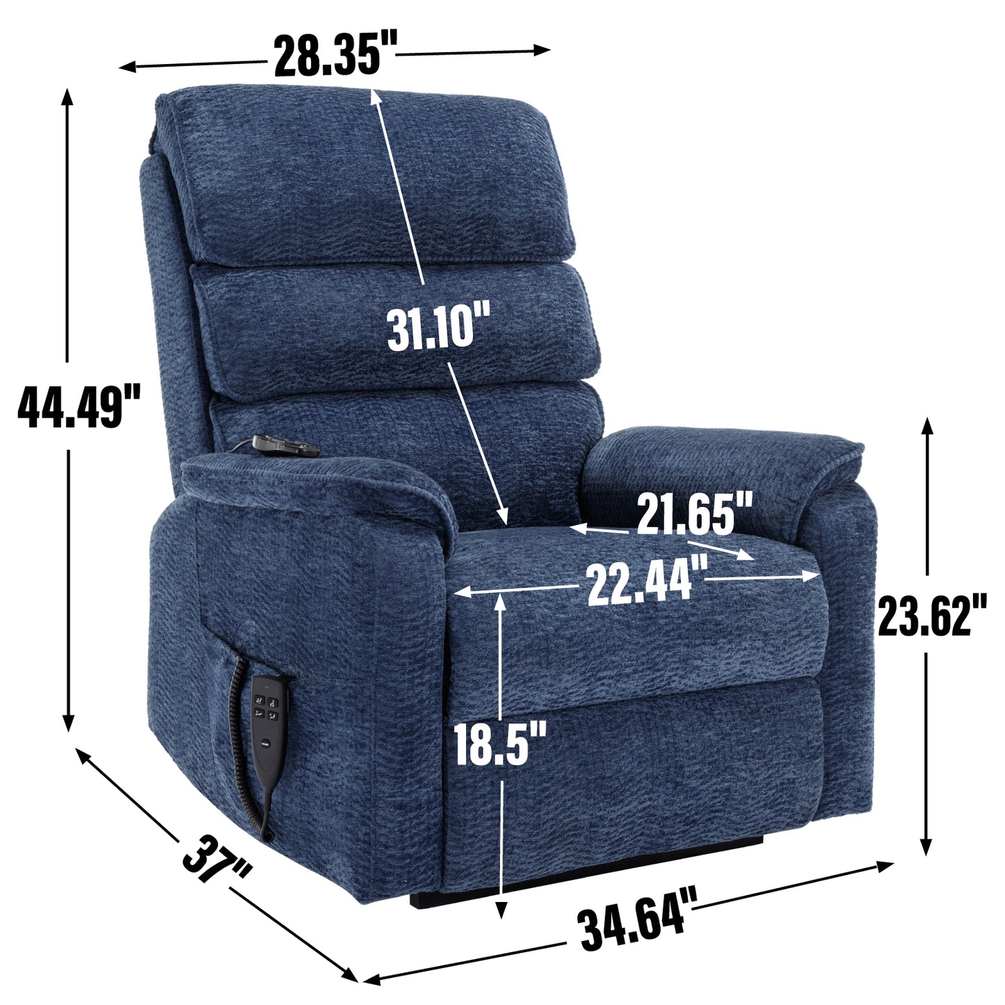 Hannah Power Lift Chenille Recliner Chair with Heat Massage - Blue