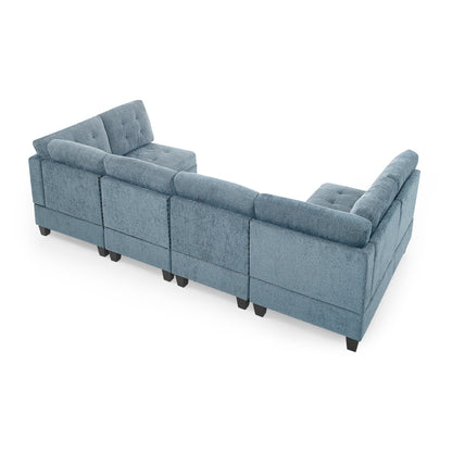 Molly Modular Sectional Sofa Four Single Chair and Two Corner - Navy Blue