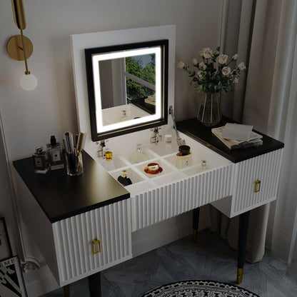 Marble Glow Makeup Vanities Table Set -   White and Black