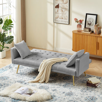 NX Convertible Velvet Sofa Bed with Metal Leg - Grey