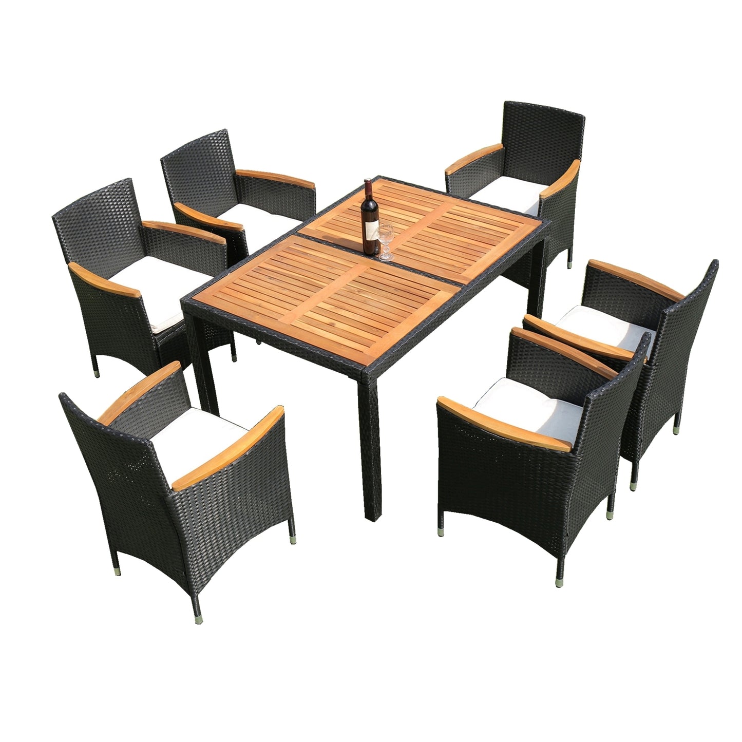 Shavon 7 Pc Outdoor Patio Wicker Dining Sett - Black