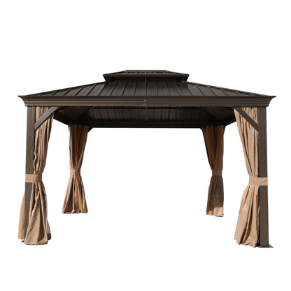 Delta 10X12 ft Patio Gazebo with Netting & Curtains - Brown