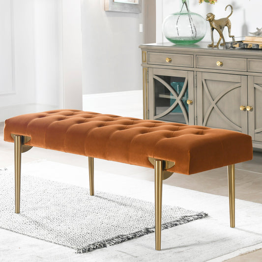Aria Velvet Upholstered Gold Accent Bench - Orange