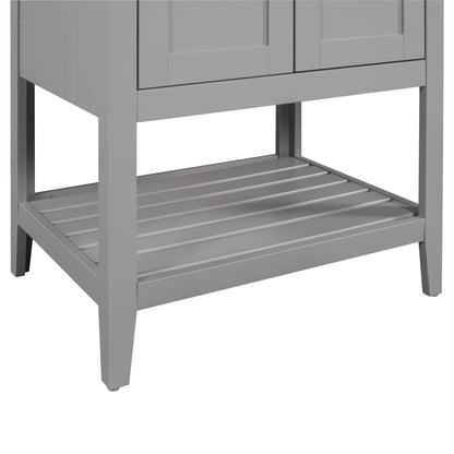 Sleek  Vanity Elegant Ceramic Sink with Solid Wood Frame - Gray
