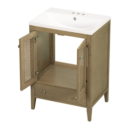 Rattan 24" Bathroom Vanity with Ceramic Basin