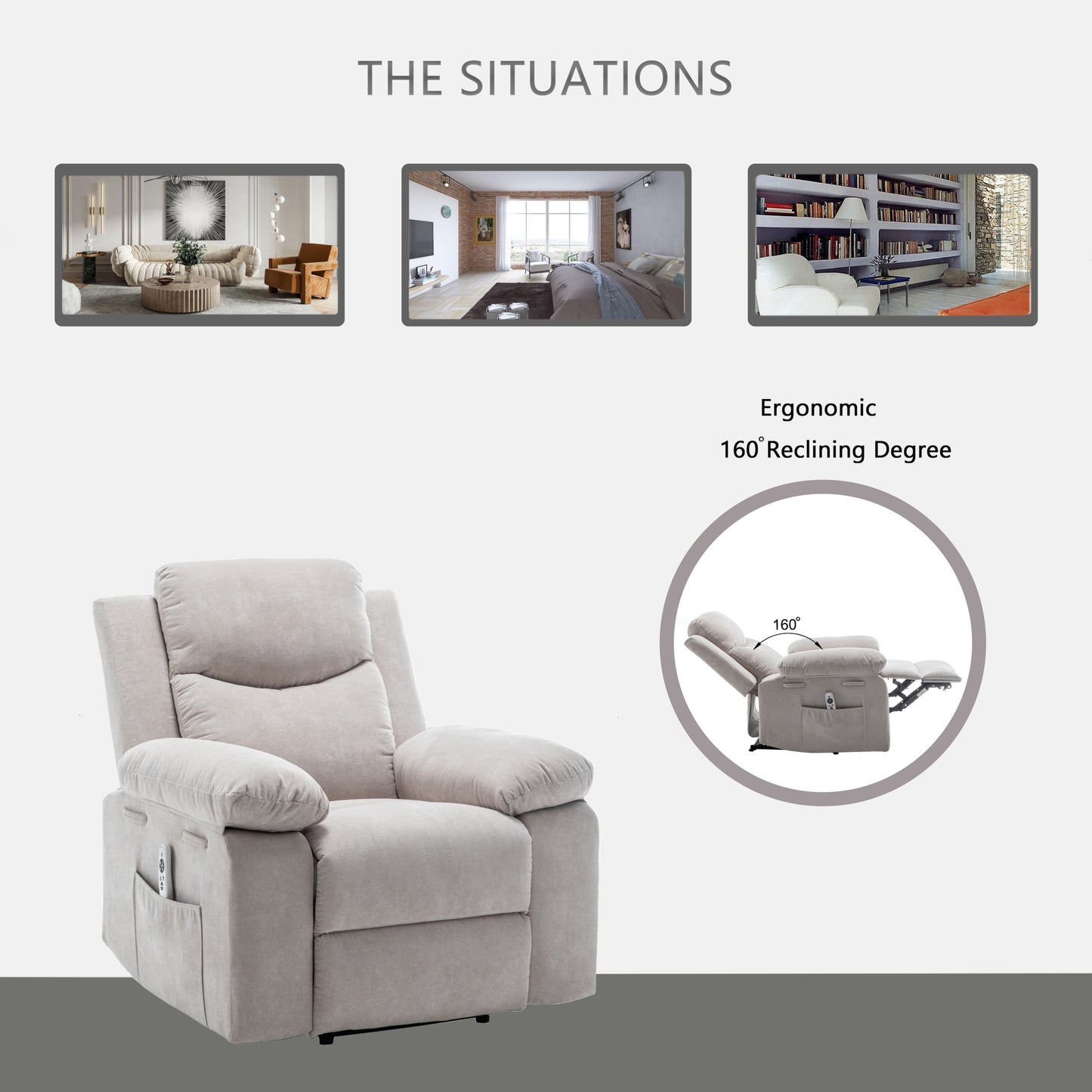 Aether Power Recliner Chair with Adjustable Massage Function - Beige