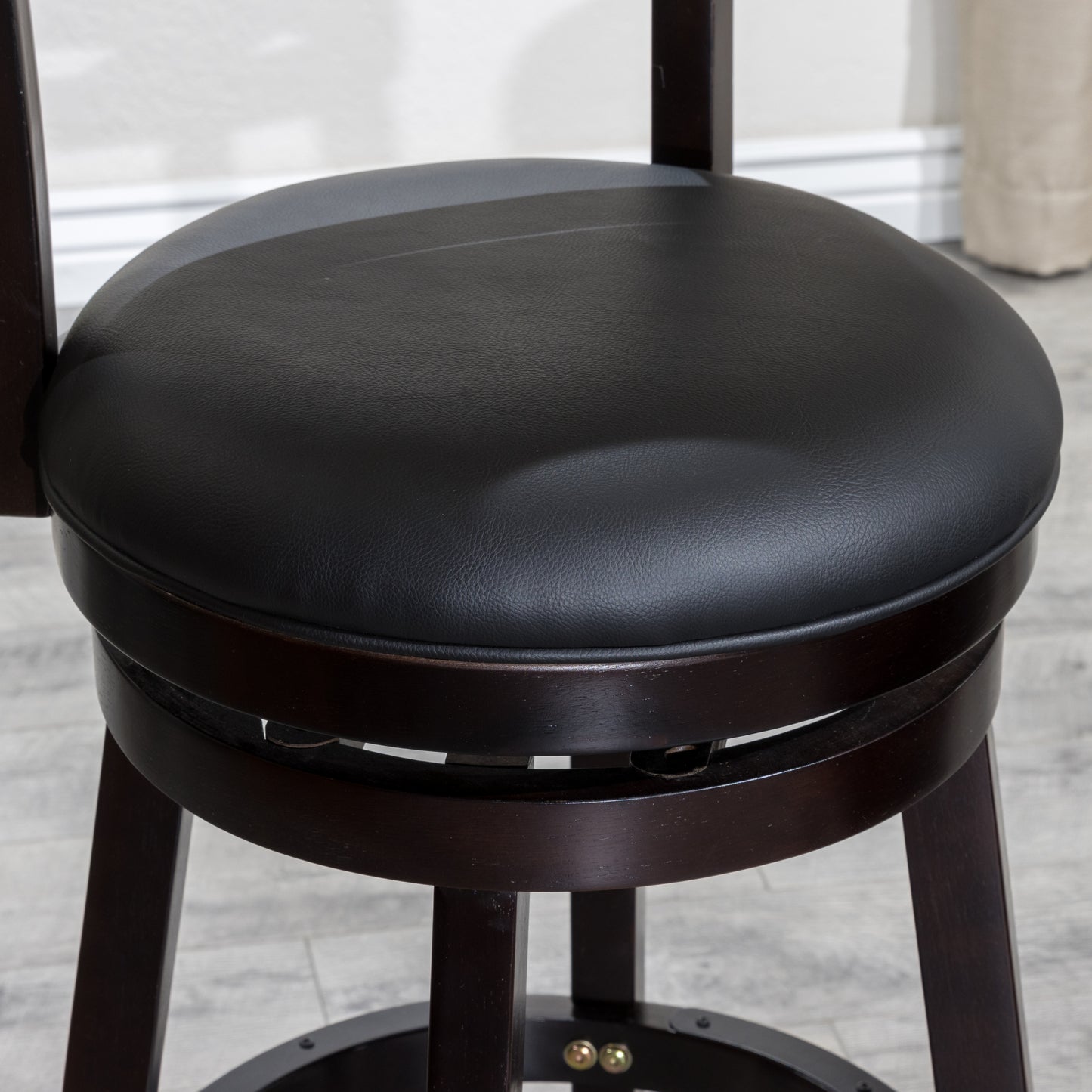 Counter Height Slat Back Swivel Stool, Espresso Finish, Black Leather Seat