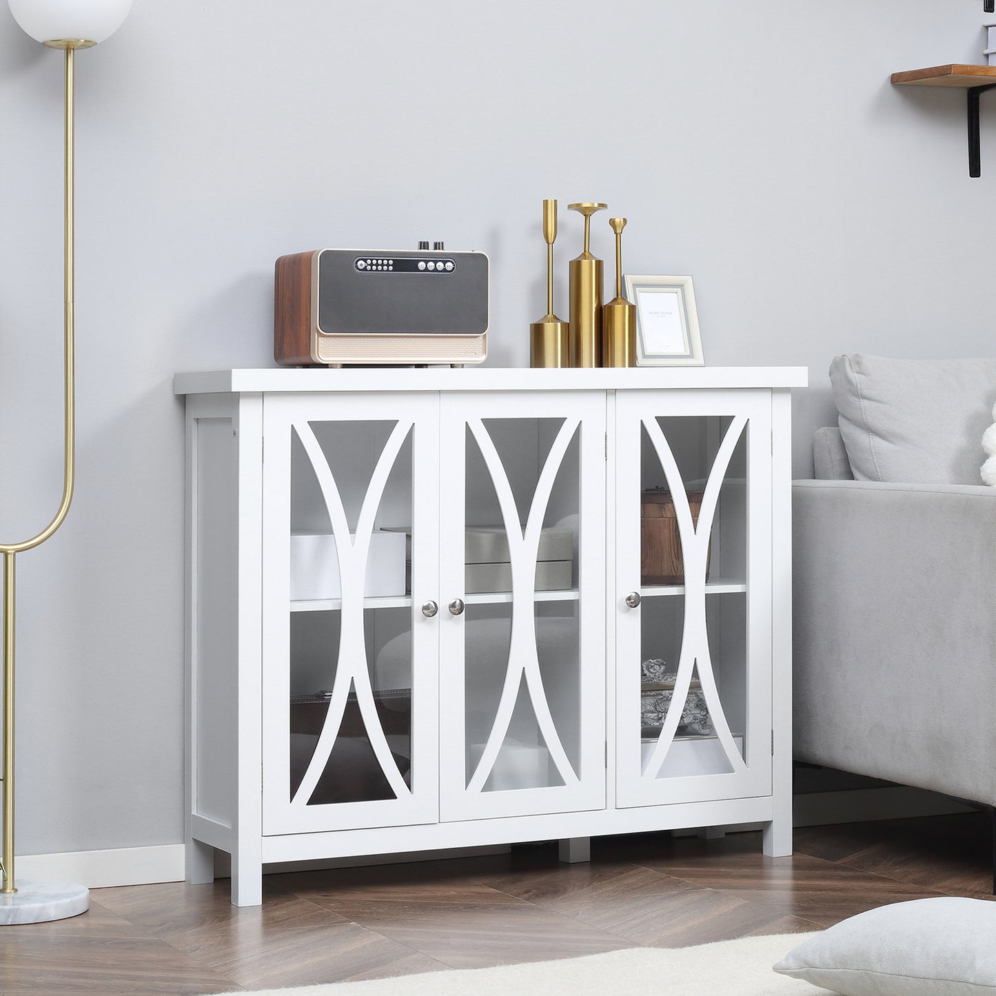 Arc Pattern Sideboard Buffet - White