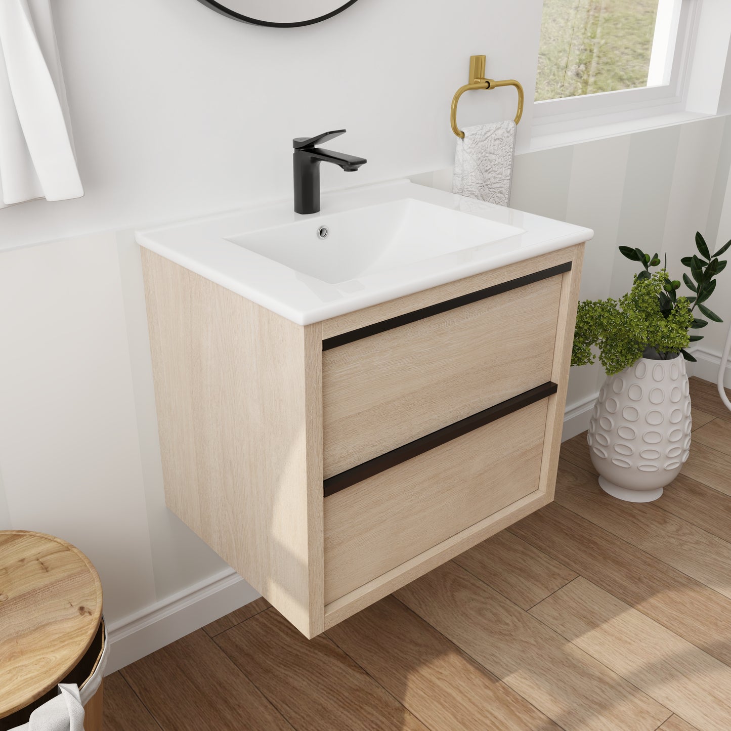 Bathroom Vanity with 2 Soft Close drawers and White Ceramic Basin