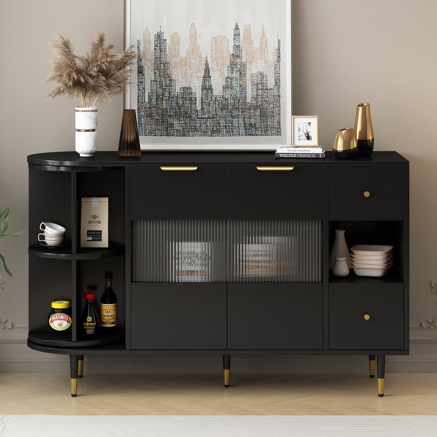Greta Sideboard Buffet Cabinet - Black