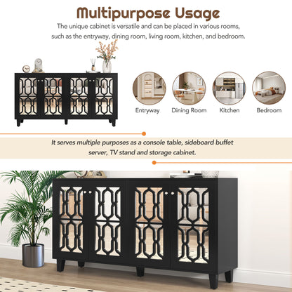 Hynes 4-Door Mirror Buffet Cabinet - Black