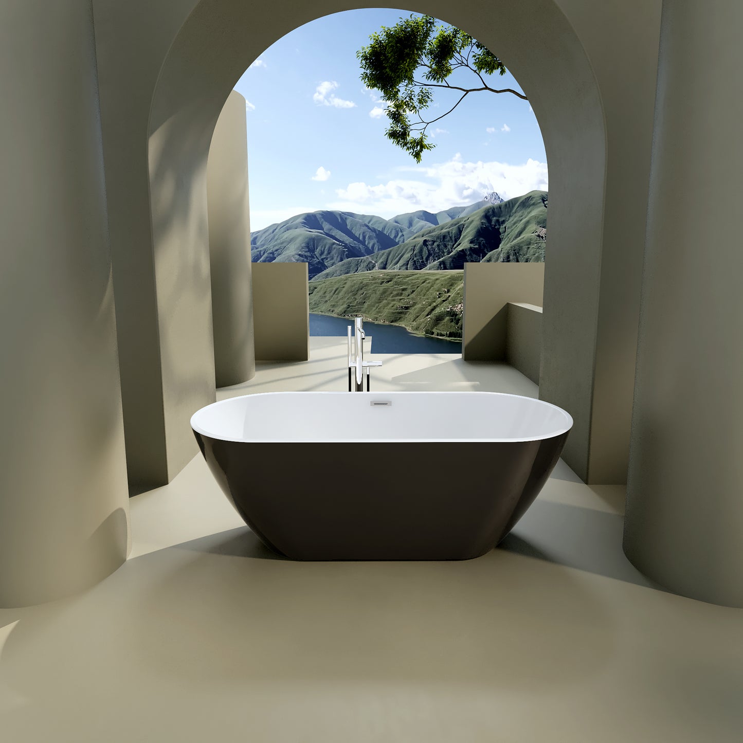 Sleek  67" Acrylic Freestanding Soaking Bathtub - Black