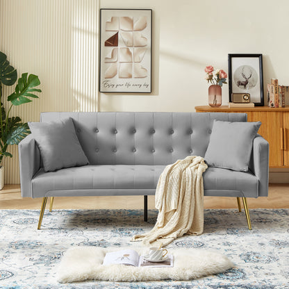 NX Convertible Velvet Sofa Bed with Metal Leg - Grey