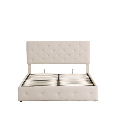Cipher Queen Size Storage Platform Bed w Hydraulic System - Beige