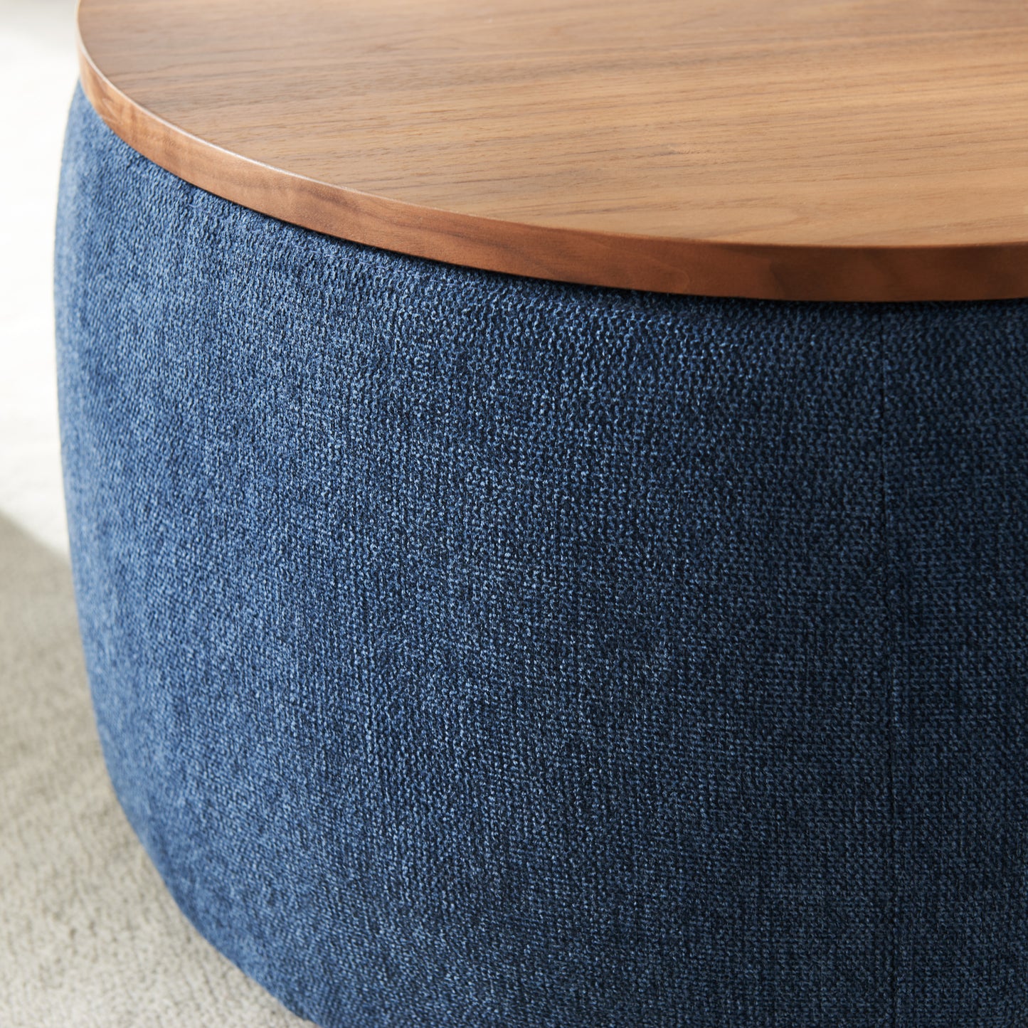Versa Round Storage Ottoman Table - Navy Blue