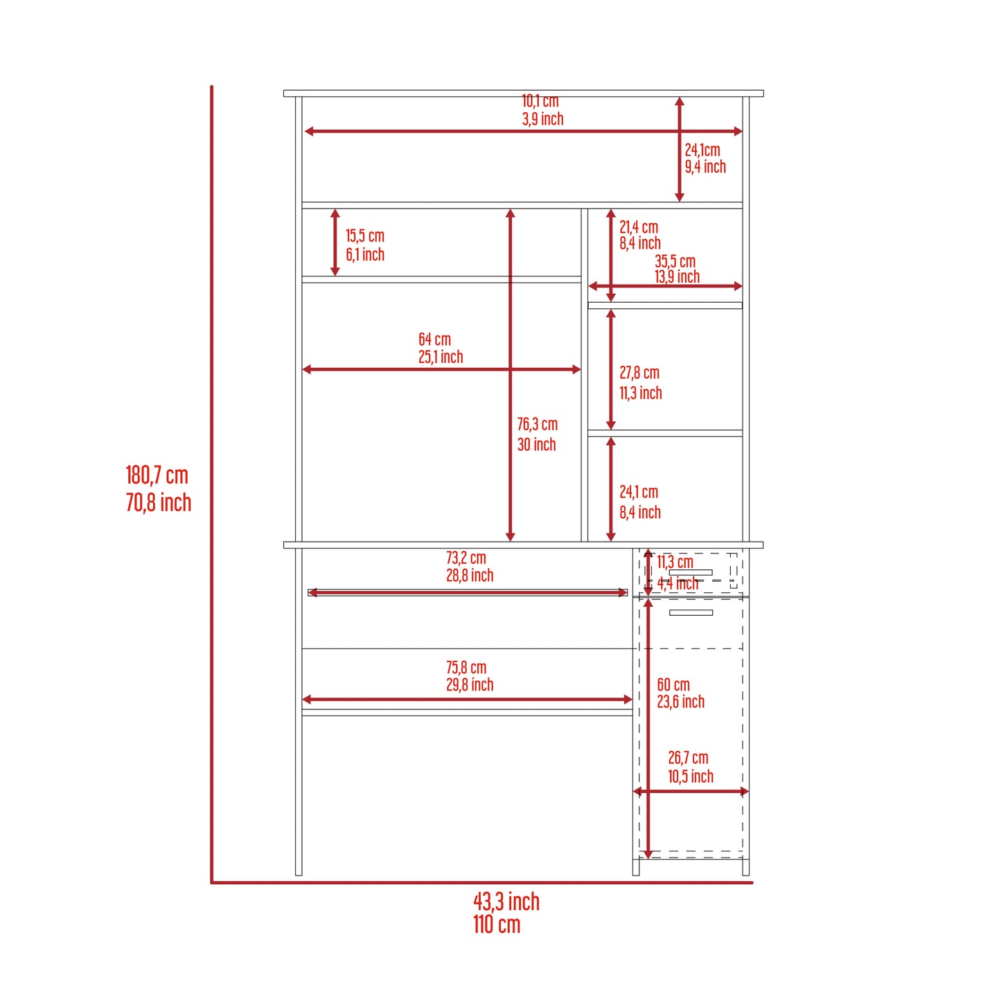 Smokey Oak 2-Drawer 7-Shelf Computer Desk with Hutch