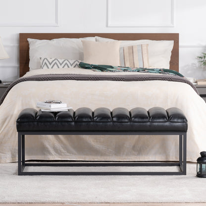 Metal Base Upholstered Bench - Black