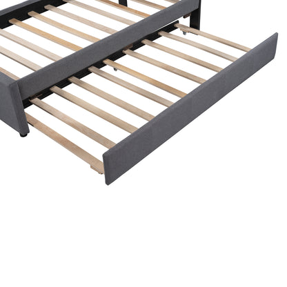 Dreamscape Twin Linen Upholstered Platform Bed with Headboard and Trundle