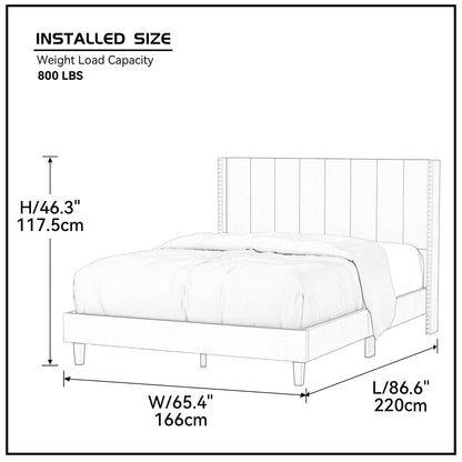 Bazu Queen Size Platform Bed Frame - Beige