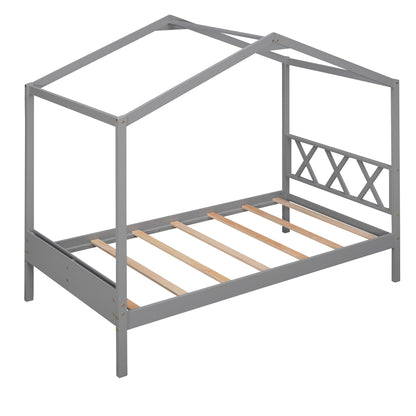 Twin Wood House Bed with Smart Storage