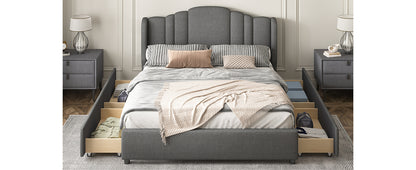 Mali Queen Size Platform Bed with Wingback Headboard - Gray