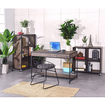 Computer Desk With one Drawer - Walnut & Black