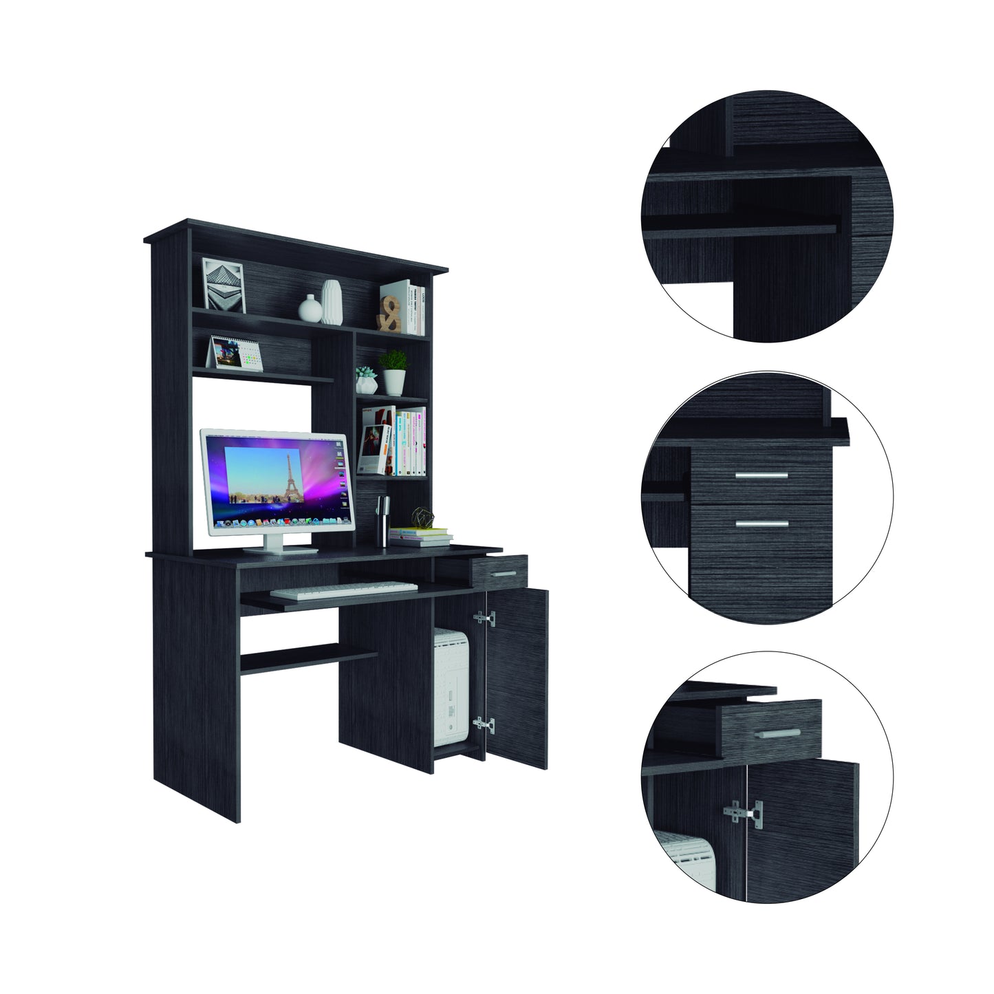 Smokey Oak 2-Drawer 7-Shelf Computer Desk with Hutch
