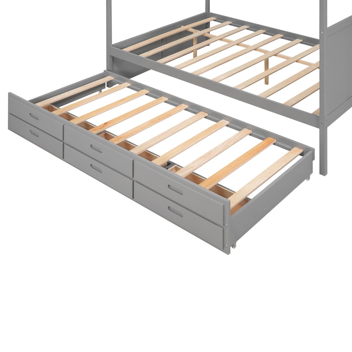 Elegant Haven Canopy Bed with Trundle and Storage, Gray