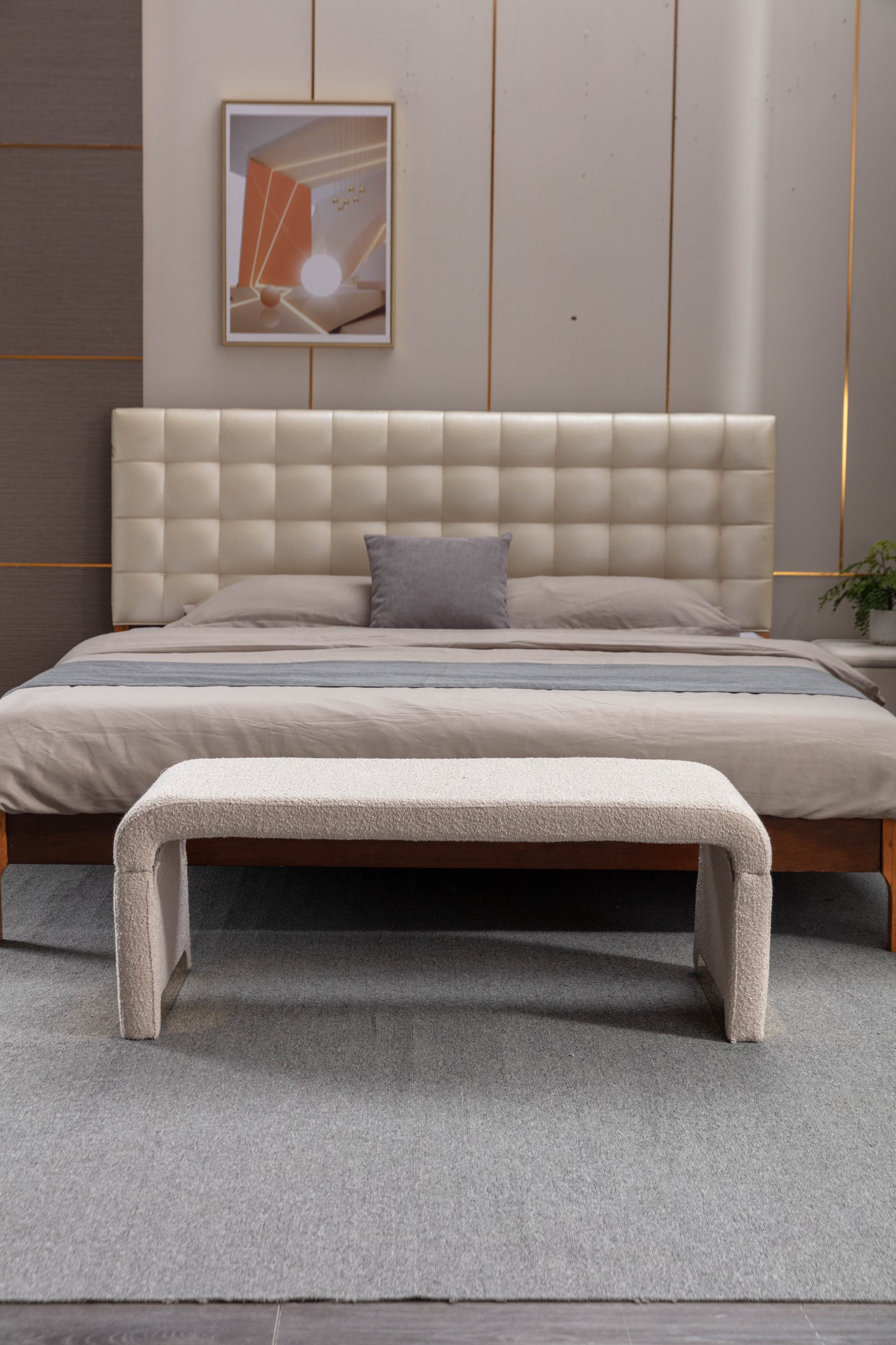 Boucle Fabric Ottoman - Beige