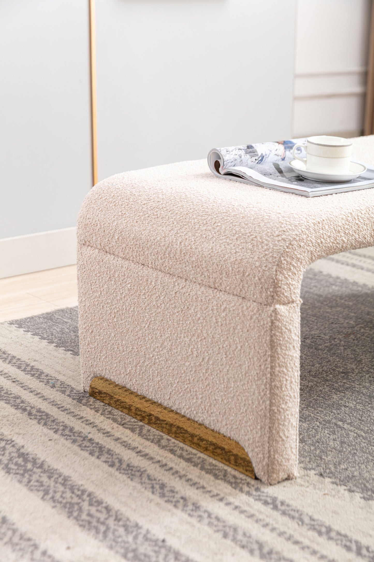Boucle Fabric Ottoman - Beige