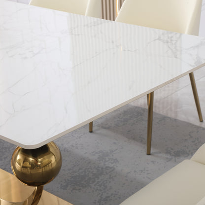 Elegant Stone Dining Set: Carrara White Edition