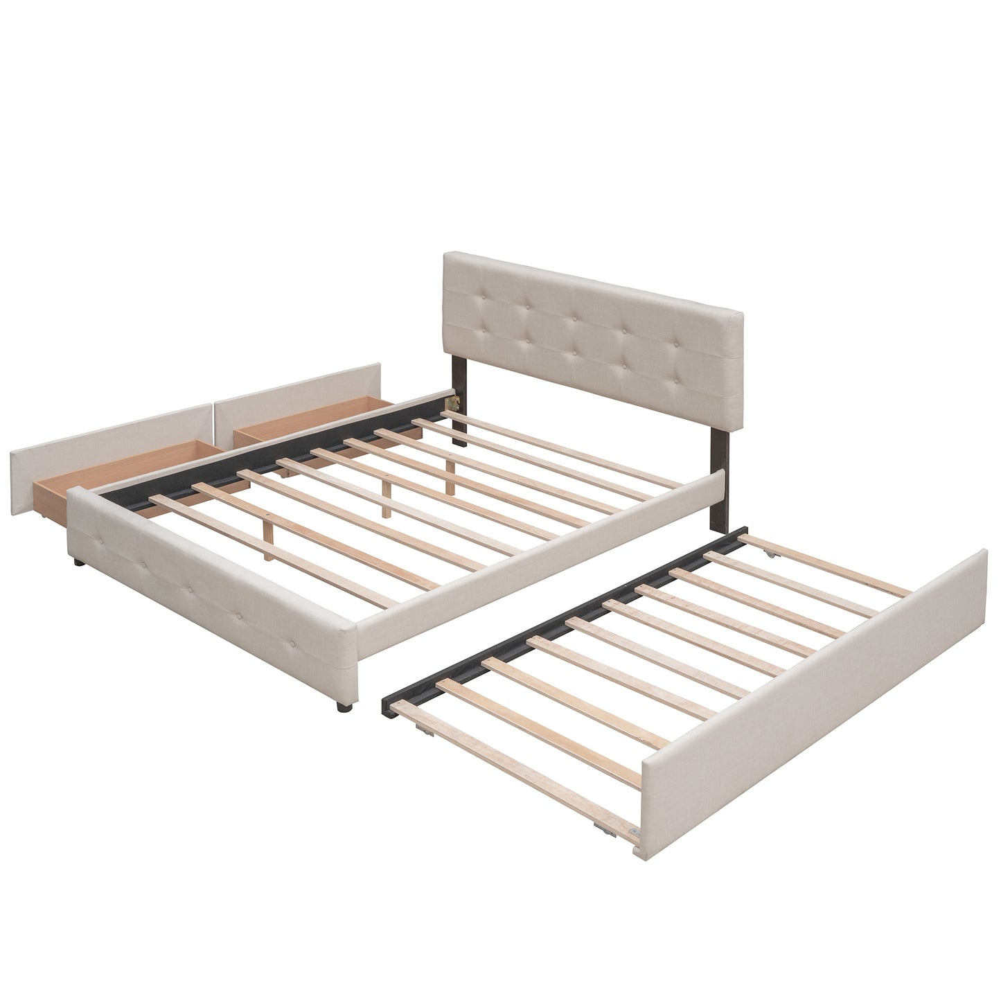 Draco Queen Size Platform Bed with 2 Drawers - Beige