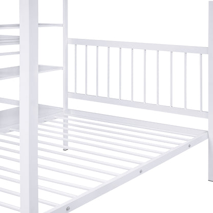 Harmony Haven Twin Loft Bed with Integrated Desk, Storage, and Staircase, Snow White