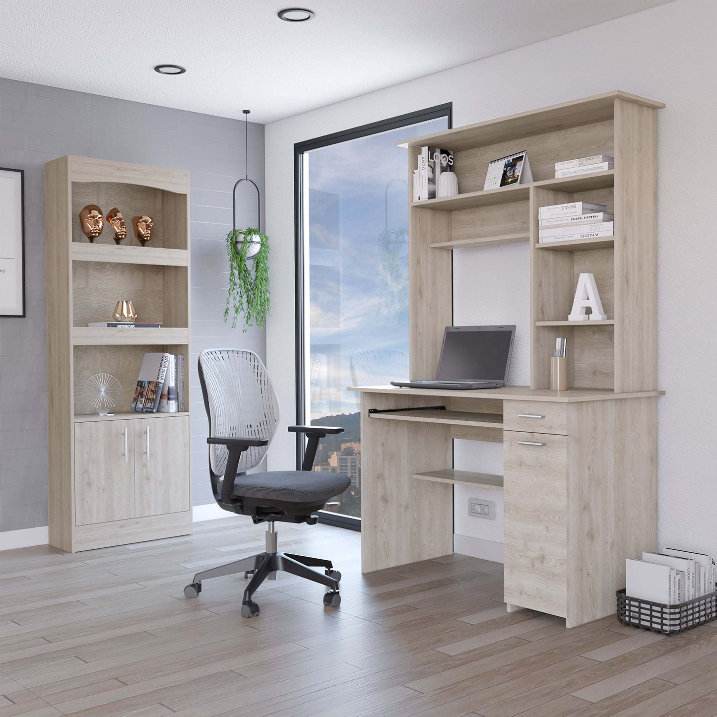 Isabelle Office Set, Bookcase and Desk - Light Gray