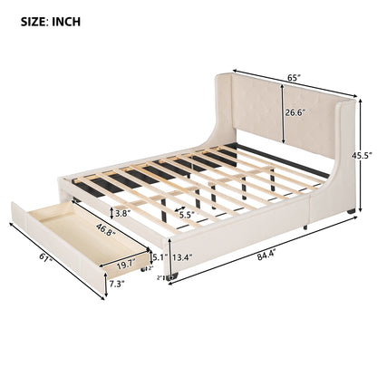 Regal Queen Size Velvet Storage Bed - Beige