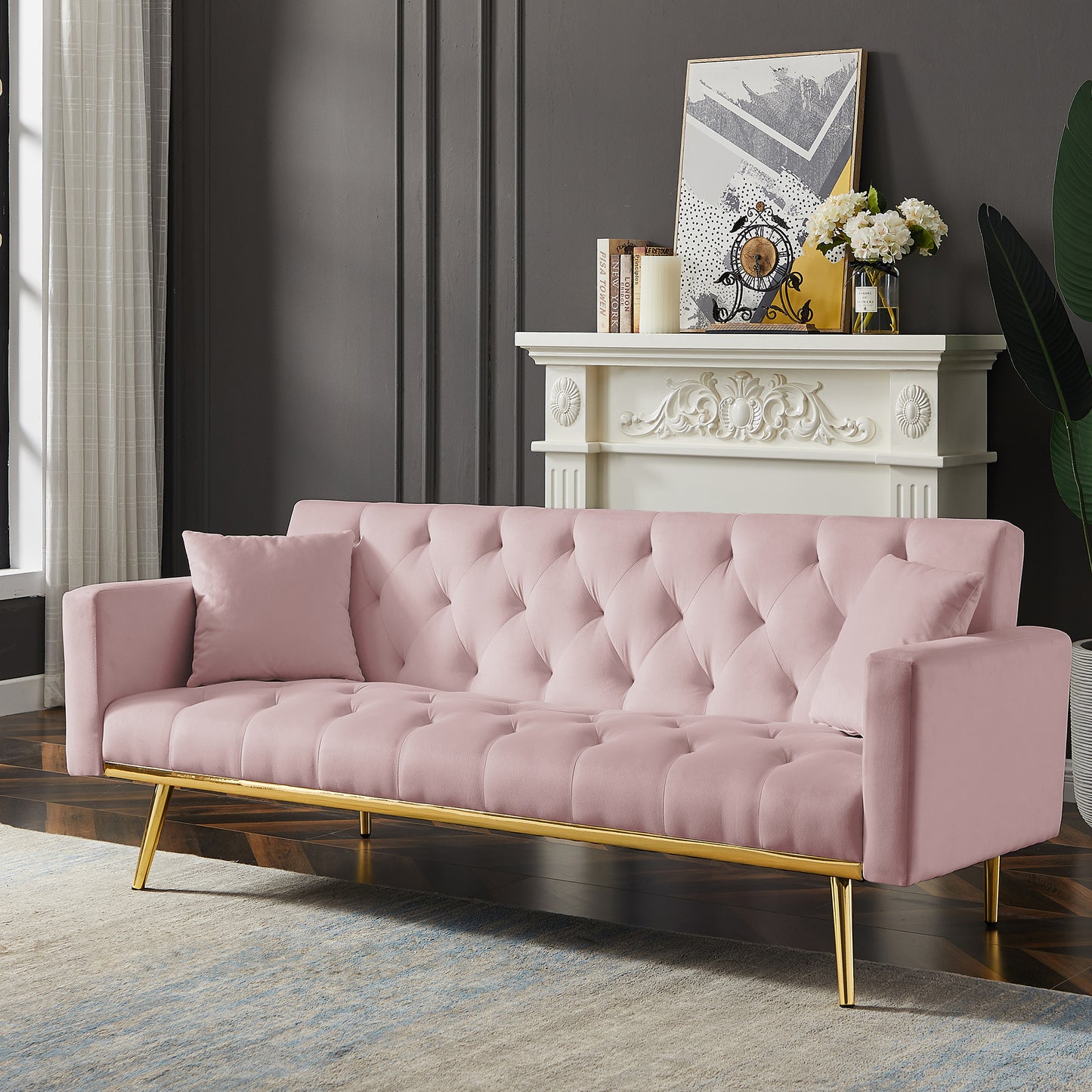 I-U Convertible Folding Futon Sofa Bed - Pink