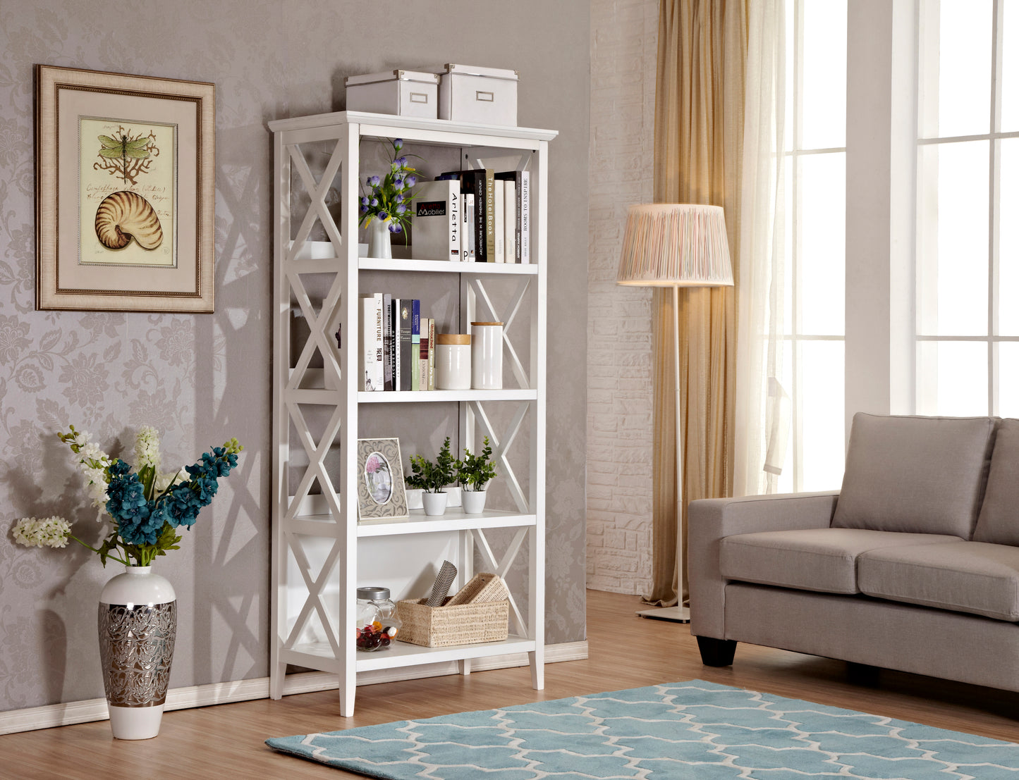 Bookshelf with Sturdy Solid Frame - White