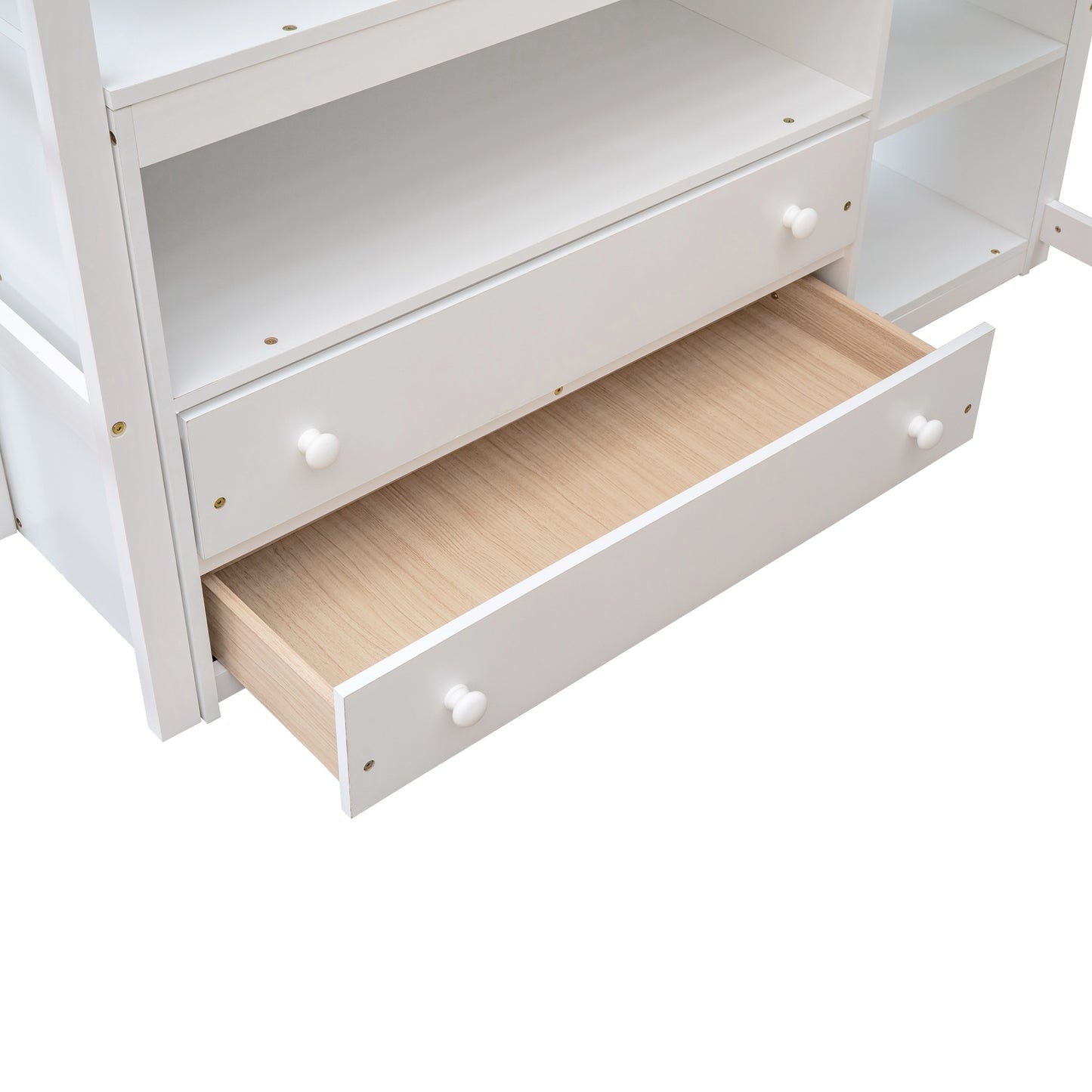ElevateMax Full Size Loft Bed with Desk and Storage, in Elegant White