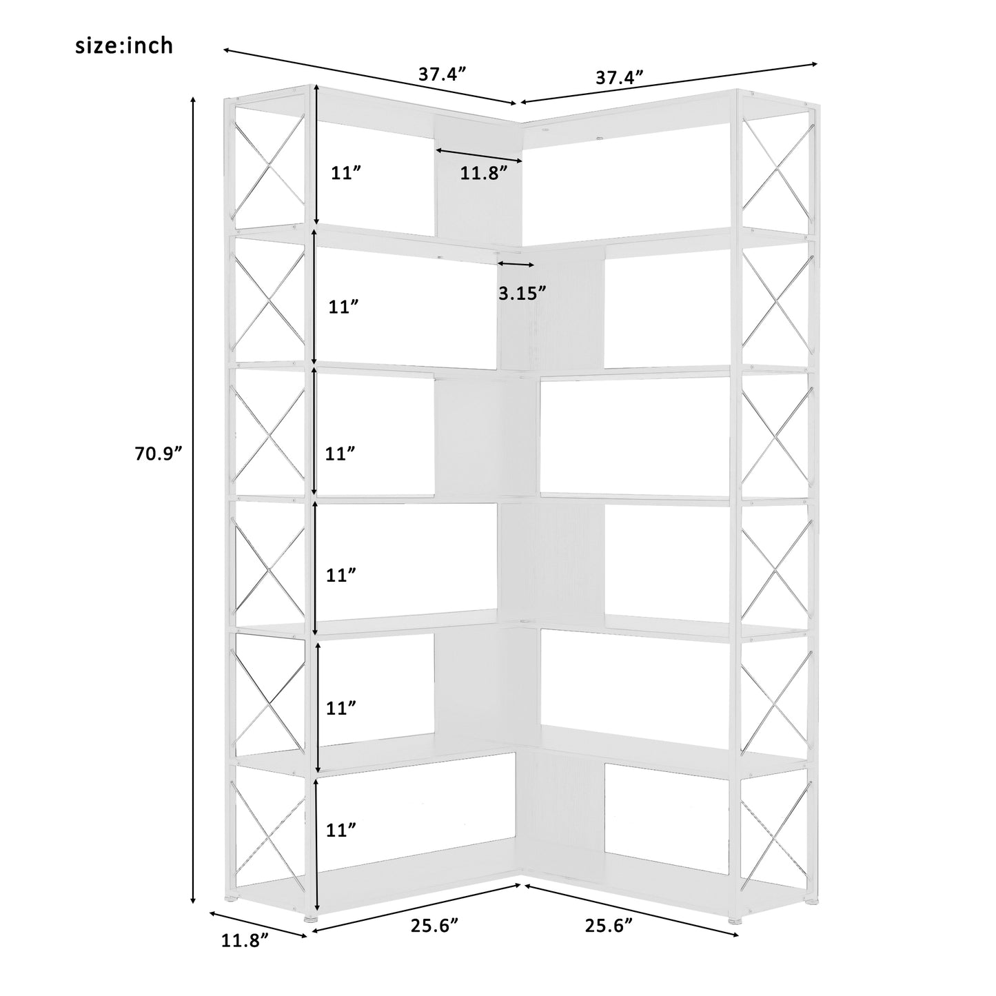 L-Shaped Corner Bookcase - Black